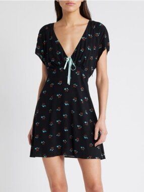 Free People Everyone's Favorite Mini Dress Black Floral Large